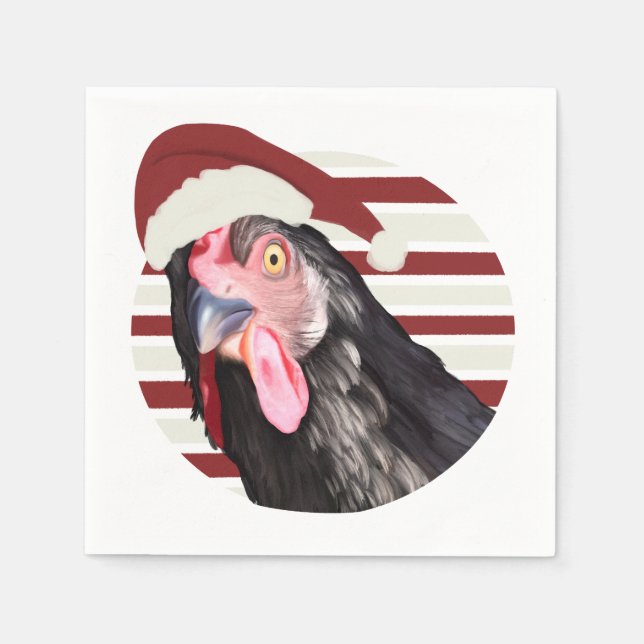 Funny Christmas Chicken Red And White Stripes Napkins (Front)