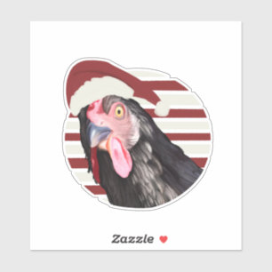 Funny Christmas Chicken Red And White Stripes Sticker