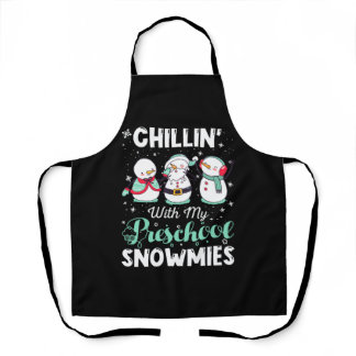 Funny Christmas Chillin' With My Preschool Snowmie Apron