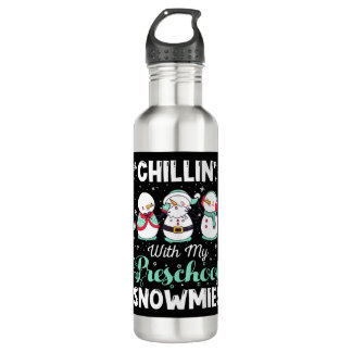 Funny Christmas Chillin' With My Preschool Snowmie Stainless Steel Water Bottle