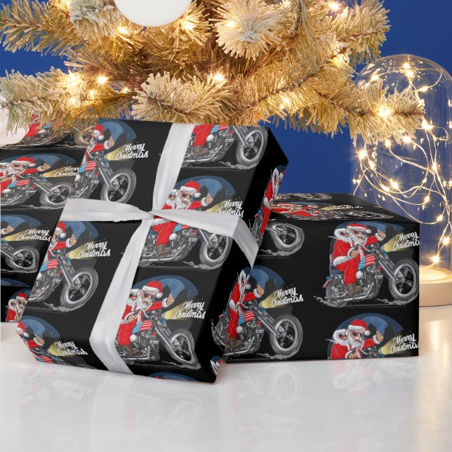 Funny Christmas Cigar Motorcycle Riding Santa  Wrapping Paper (Holidays)