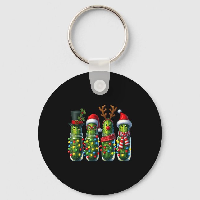 Funny Christmas Ckle Lights Cactus Family Holiday  Keychain (Front)