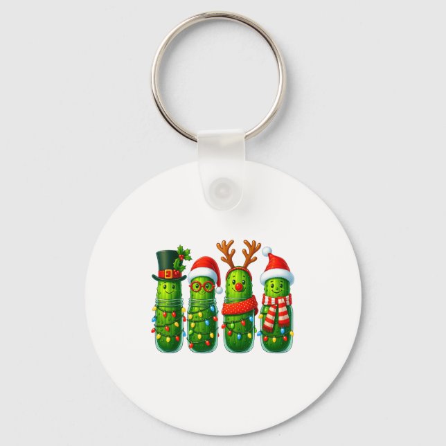 Funny Christmas Ckles With Santa Hats And Lights  Keychain (Front)