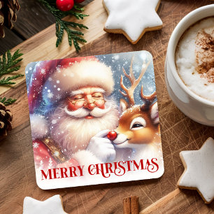 Funny Christmas Coasters with Santa and Rudolph