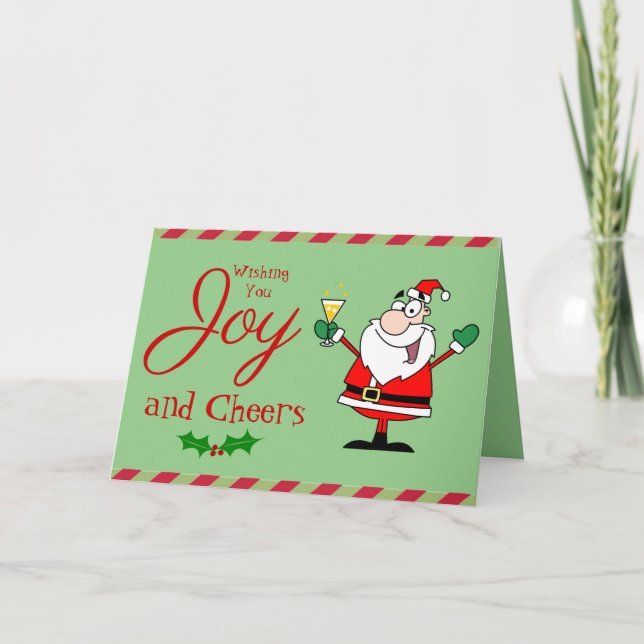 Funny Christmas Cocktail Santa Martini Joy Modern Card (Front)