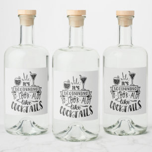 funny Christmas cocktails word art Liquor Bottle Label