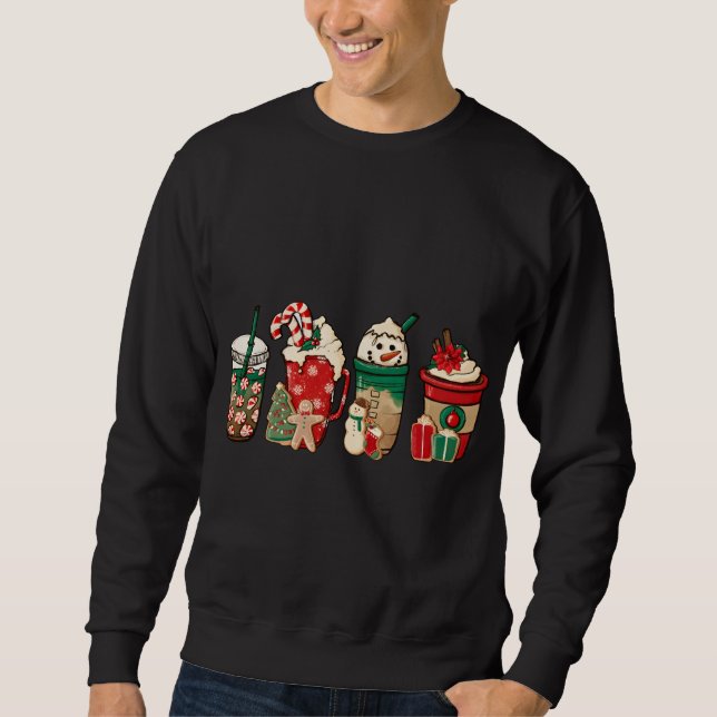 Funny Christmas Coffee Lover Cute Snowman Latte Xm Sweatshirt (Front)