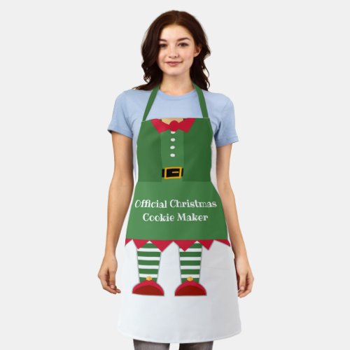 Funny Christmas Cookie Maker Elf Green Red Apron