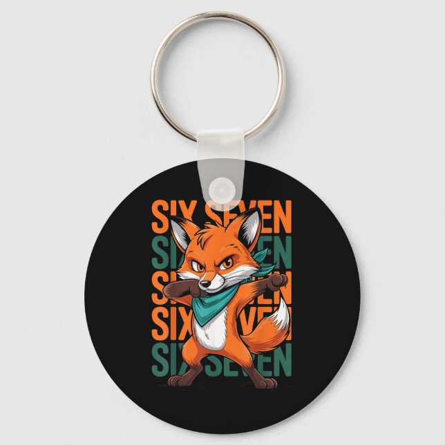 Funny Christmas Cool Fox Dabbing Xmas Dab Six Seve Keychain (Front)