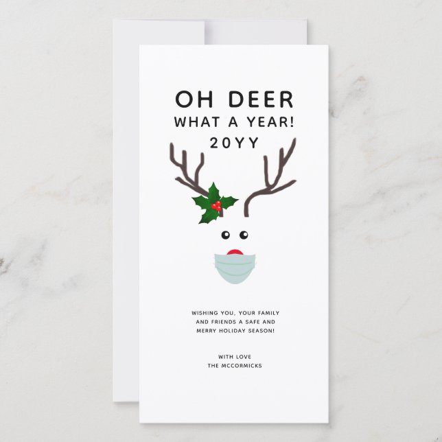 Funny Christmas Covid Face Mask Reindeer Holiday Card (Front)