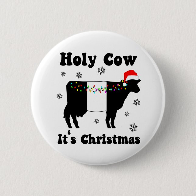 Funny Christmas Cow Belted Galloway Beltie Gift Button (Front)