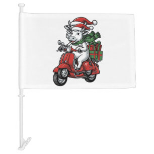 Funny Christmas Cow Riding Scooter Vintage Design_ Car Flag