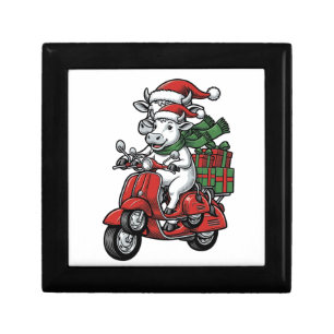 Funny Christmas Cow Riding Scooter Vintage Design_ Gift Box