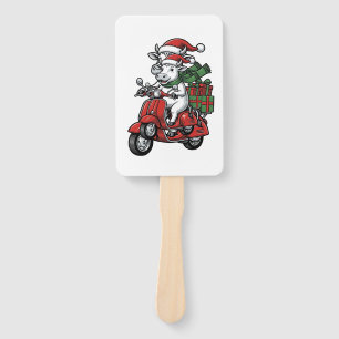Funny Christmas Cow Riding Scooter Vintage Design_ Hand Fan