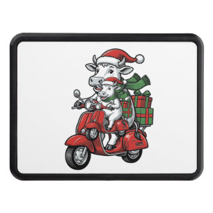 Funny Christmas Cow Riding Scooter Vintage Design_ Hitch Cover