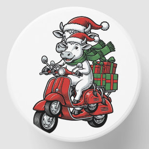 Funny Christmas Cow Riding Scooter Vintage Design_ Mini Candle Favors