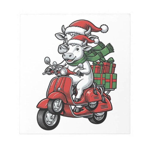Funny Christmas Cow Riding Scooter Vintage Design_ Notepad