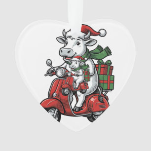 Funny Christmas Cow Riding Scooter Vintage Design_ Ornament