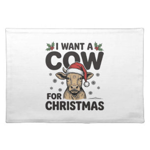Funny Christmas Cow Vintage Holiday Shirt Design_1 Cloth Placemat