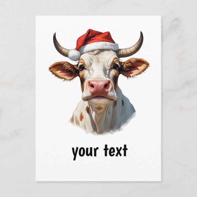 funny christmas cow with your text postcard (Front)