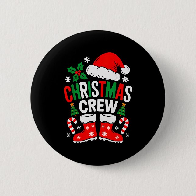 Funny Christmas Crew Xmas Squad Santa Family Pajam Button (Front)