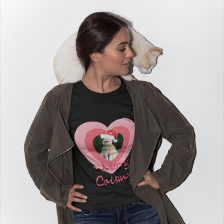 Funny Christmas Custom Cat Photo with Santa's Hat T-Shirt