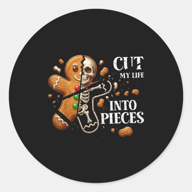 Funny Christmas Cut My Life Into Eces Gingerbread  Classic Round Sticker (Front)