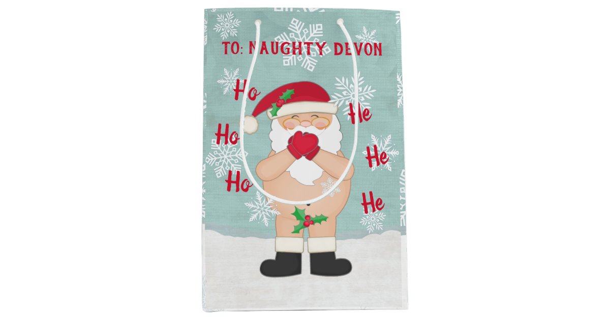 Funny Christmas Cute Custom Naughty Santa Medium Gift Bag | Zazzle