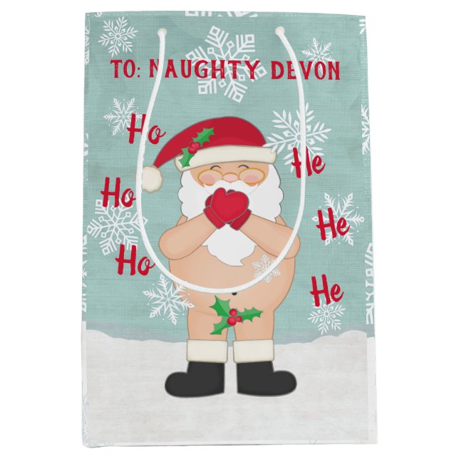 Funny Christmas Cute Custom Naughty Santa Medium Gift Bag (Front)
