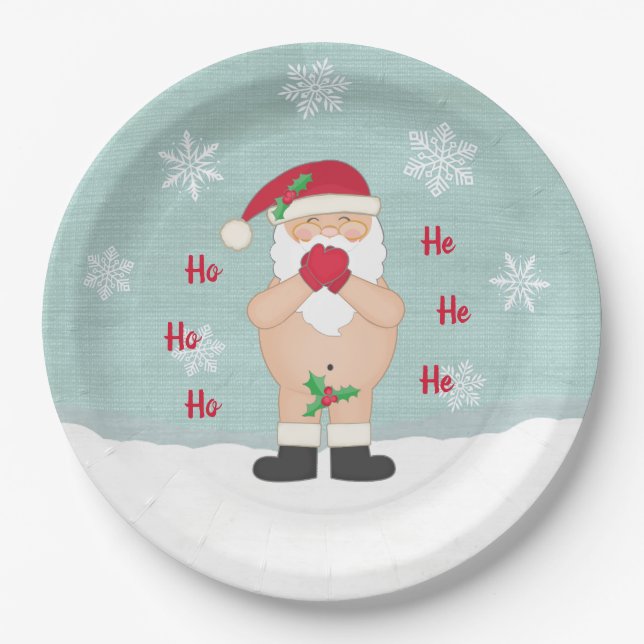 Funny Christmas Cute Custom Naughty Santa Paper Plates (Front)