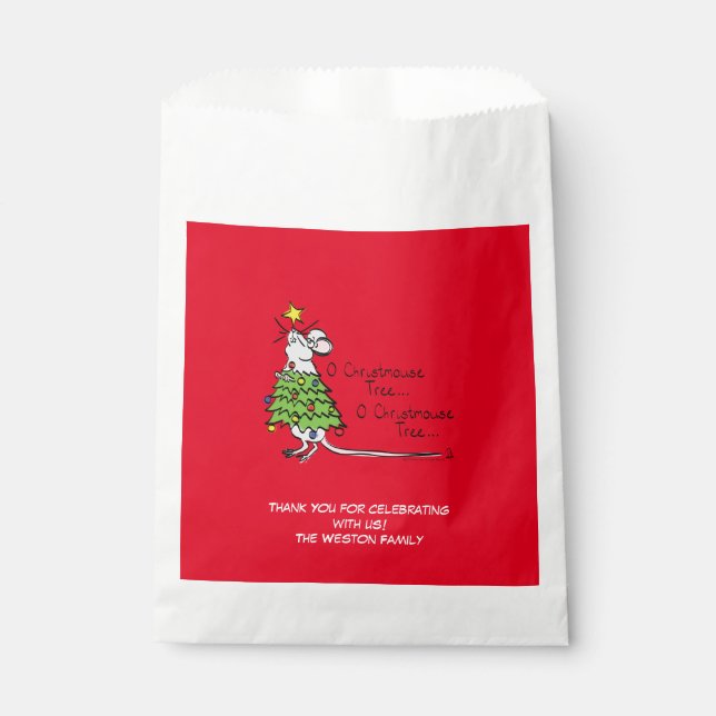 Funny Christmas Cute Mouse Tree Cartoon Favor Bag (Front)