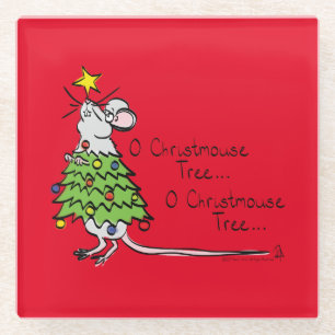 Funny Christmas Cute Mouse Tree Cartoon Glass Coaster