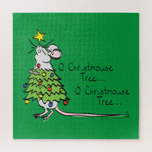 Funny Christmas Cute Mouse Tree Cartoon Jigsaw Puzzle