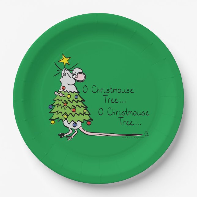 Funny Christmas Cute Mouse Tree Cartoon Paper Plates (Front)