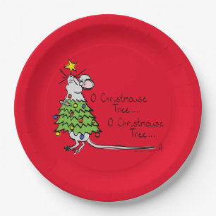 Funny Christmas Cute Mouse Tree Cartoon Paper Plates