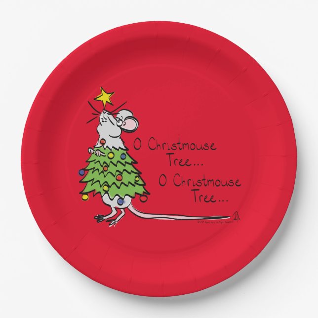 Funny Christmas Cute Mouse Tree Cartoon Paper Plates (Front)