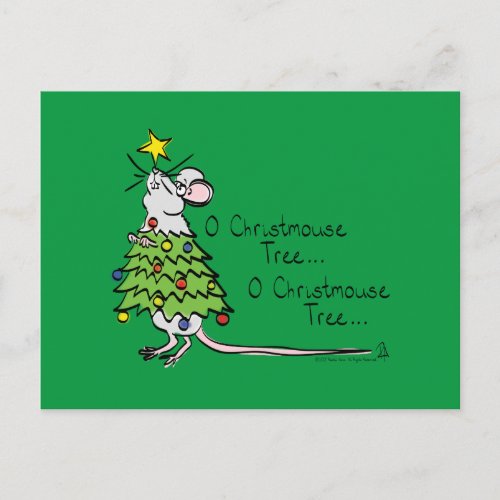 Funny Christmas Cute Mouse Tree Cartoon Postcard