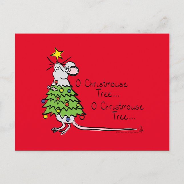 Funny Christmas Cute Mouse Tree Cartoon Postcard (Front)