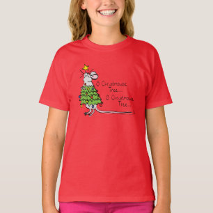 Funny Christmas Cute Mouse Tree Cartoon T-Shirt