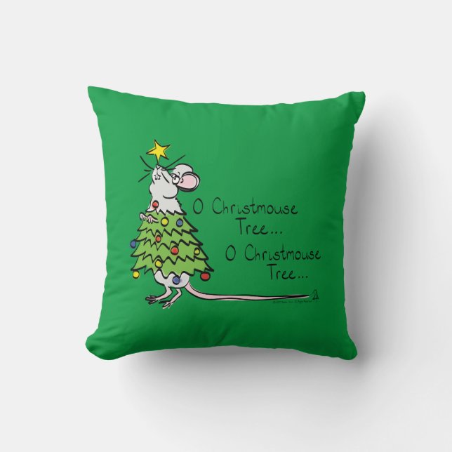 Funny Christmas Cute Mouse Tree Cartoon Throw Pillow (Front)