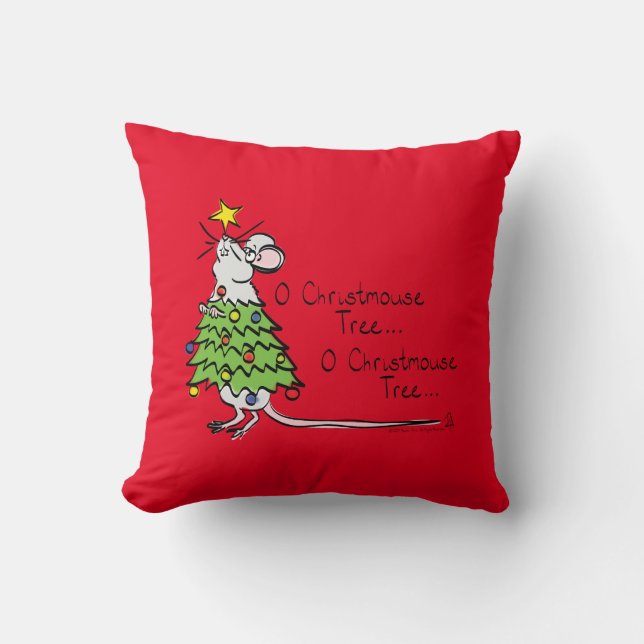 Funny Christmas Cute Mouse Tree Cartoon Throw Pillow (Front)