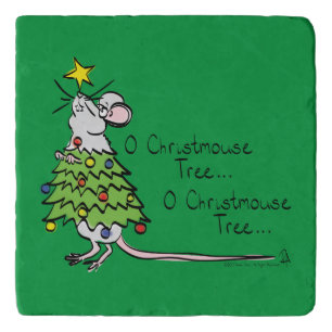 Funny Christmas Cute Mouse Tree Cartoon Trivet