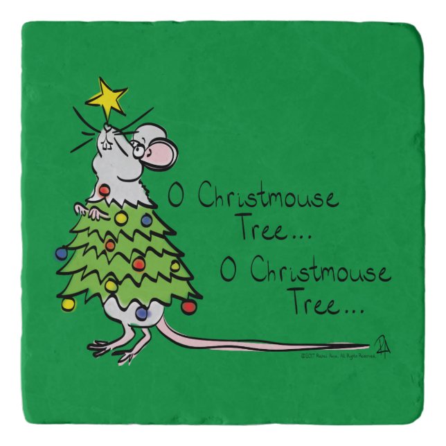 Funny Christmas Cute Mouse Tree Cartoon Trivet (Front)