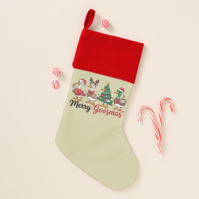 Funny Christmas Cute Xmas Goose Santa Christmas Stocking (Front)