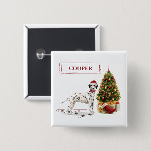 Funny Christmas Dalmatian Dog and Tree Button
