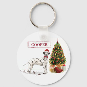 Funny Christmas Dalmatian Dog and Tree Keychain