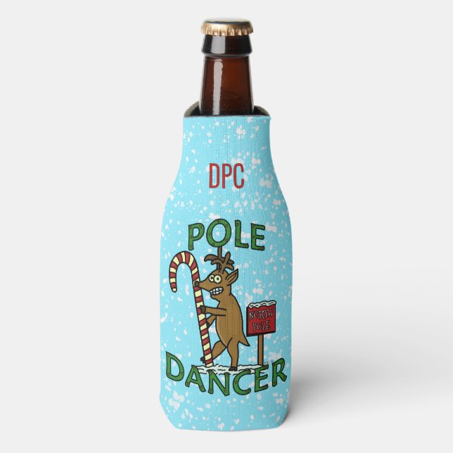 Funny Christmas Dancer Reindeer Pun Monogrammed Bottle Cooler (Bottle Front)