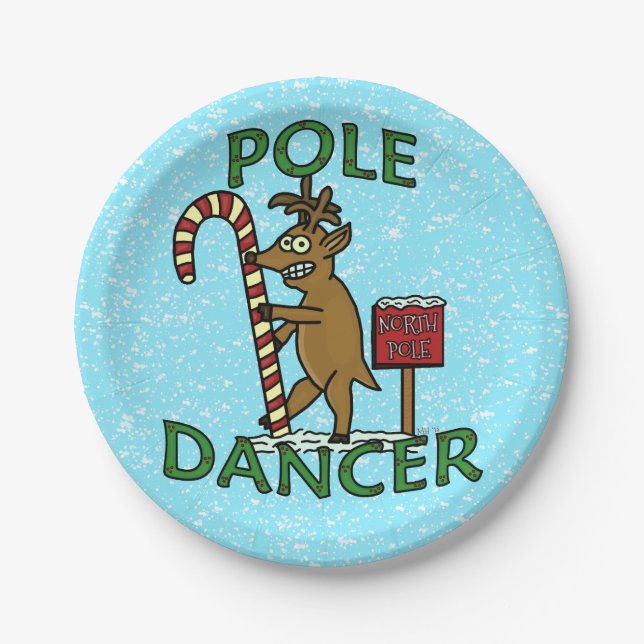 Funny Christmas Dancer Reindeer Pun Party Paper Plates (Front)