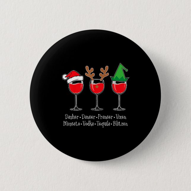 Funny Christmas Dasher Dancer Prancer Vixen Whiske Button (Front)