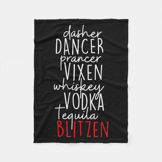 Funny Christmas Dasher Dancer Prancer Vixen Whiske Fleece Blanket (Front)